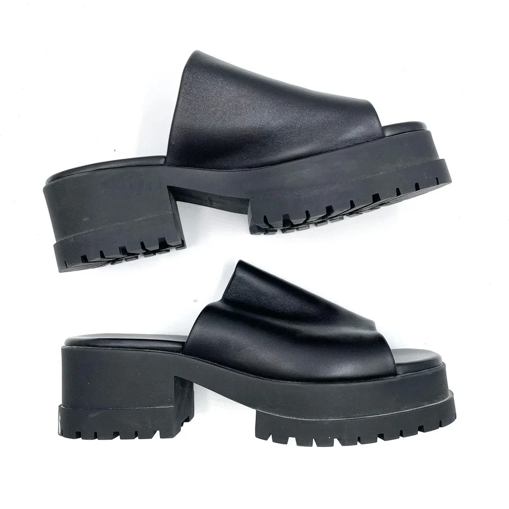 SOLD-Robert Clergerie Wiam Platform Sandals Slides Mules Black Leather - Picture 2 of 10
